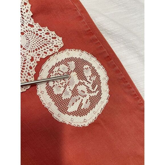 Paige Nellie Culottes Jeans Orange Poppy Doilie Lace Embellished Womens Size 30 - Picture 5 of 10